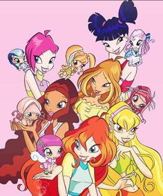 many cartoon girls with different hair colors