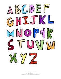 the alphabet is drawn with colored crayons