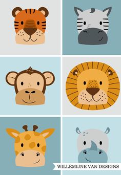 four different types of animal heads with the words william van designs written on each one