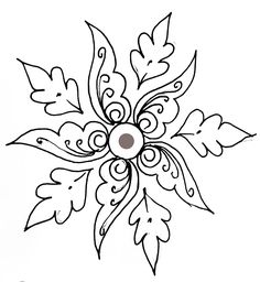 a drawing of a flower with leaves and swirls on the petals, in black and white