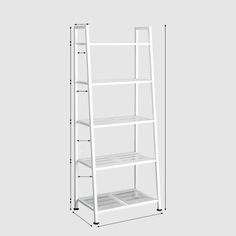 a tall white shelf with three shelves on each side and two levels to the bottom