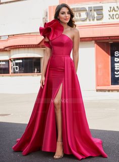 A-Line One-Shoulder Satin Mother Of The Bride Dresses With Flower(s) Dress Bustle, Grad Outfits, Formal Dresses For Weddings, Mom Dress, Bride Dresses, Evening Dresses Prom, Mother Of The Bride Dresses, Casual Shoes Women