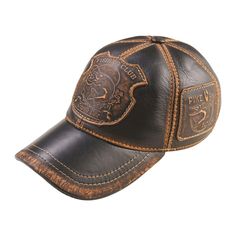 Leather Cap Handcrafted For You!! Fisherman Club series Trophy Pike handcrafted cowhide baseball caps exude rugged charm and outdoor elegance. Each cap is meticulously made from premium cowhide leather, known for its durability and distinctive grain. The design features four or two embossed patches that vividly illustrate the thrill of the fishing. The rich, natural tones of the leather are complemented by the detailed embossing, making each cap a unique piece of craftsmanship. Adjustable for a Leather Six-panel Baseball Cap For Outdoor, Outdoor Leather Baseball Cap With Leather Patch, Leather Baseball Cap For Outdoor Activities, Vintage Outdoor Hat With Leather Patch, Brown Leather Patch Baseball Cap For Outdoor, Brown Leather Trucker Baseball Cap, Rugged Brown Baseball Cap, Leather Cap For Outdoor Activities, Outdoor Leather Baseball Cap With Curved Brim