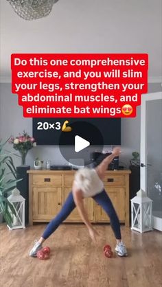 a woman is doing exercises in the living room