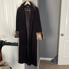 Like Brand New Condition Lined Long Coat Outerwear For Fall, Lined Long Coat For Fall, Elegant Lined Outerwear For Fall, Winter Formal Lined Outerwear, Elegant Long Sleeve Lined Outerwear, Elegant Lined Winter Outerwear, Elegant Winter Lined Outerwear, Madison Brown, Wool Long Coat