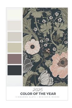 an image of a color scheme with flowers and leaves on the side, in shades of gray