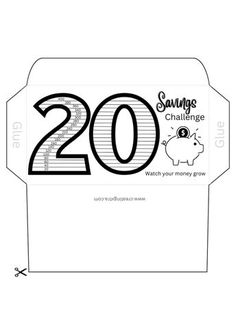 an envelope with the numbers 20 and twenty on it, as well as a pig