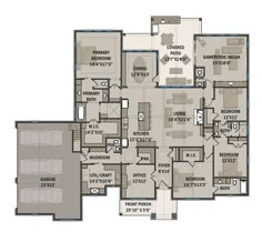 the floor plan for a four bedroom apartment with two bathrooms and three separate living areas