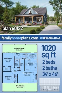 the floor plan for this house has two beds, 2 baths and 3 bathrooms in it