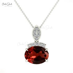 Description A Designer Garnet Pendant makes a fantastic add-on to an outfit as it pops with its beautiful deep-red tones. The beautiful oval cut pendant measures 8x6mm and weighs 1.5-carat total weight. They are available in White Gold, Rose Gold, and Yellow Gold. The round cut diamonds we have used are in I1-I2/G-H clarity that weighs around 0.05 carat in total. Garnet is a birthstone of January and, it represents love and passion. This gorgeous Garnet pendant will make your heart smile and shi Dainty Pendant, Garnet Pendant, Garnet Stone, Round Cut Diamond, Gold Style, Diamond White, Gold Chains, Round Diamonds, Garnet