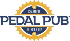 the pedall pub logo is shown in blue and yellow with an orange cog