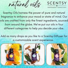 an advertisement for natural oils with three different pictures and text describing the benefits of it