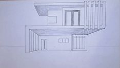 a drawing of a house that is in the process of being drawn by someone's hand