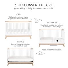 the 3 in 1 convertible crib is shown with instructions for how to use it