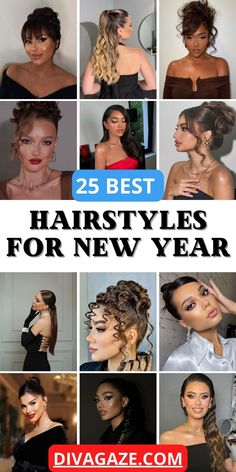 Celebrate in style with these stunning hairstyles for new year. Whether you have short hair, curly hair, or prefer easy braided looks, these styles are perfect for any party! For those attending new year eve parties, these party ideas will help you stand out. Ideal for eve short hair, party indian looks, or eve night celebrations, these hairstyles will make your night unforgettable. Messy Top Knots, Low Updo, Glam Waves, Curly Updo, Stunning Hairstyles, Straight Bangs