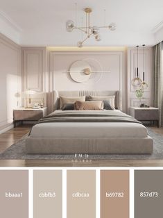 a bedroom color scheme with neutrals and browns in shades of gray, beige, and pink