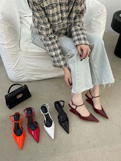 LBSFY - Pointed Toe Women Sandals 2024 New Arrivals Fashion Dress Shoes Wedge Heeled Ankle Strap Black Red Orange White Fashion Sandals Wedge Dress Shoes, Elegant Party Dress, Slippers Black, Elegant Party Dresses, Designer Slippers, Elegant Party, Fashion Sandals, Sandals Women, Women Sandals