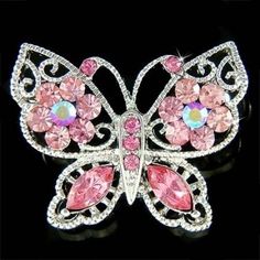 w Swarovski Crystal Pink Rose Bridal Wedding ~BUTTERFLY Flower Floral Pin Brooch Pink Crystal Brooch Jewelry, Pink Crystal Jewelry Brooch, Pink Crystal Brooches As Gift, Pink Rhinestone Brooches For Formal Occasions, Pink Rhinestone Party Brooch, Pink Party Brooches With Rhinestones, Pink Rhinestone Party Brooches, Pink Rhinestone Brooches For Gifts, Pink Rhinestone Brooches As Gift