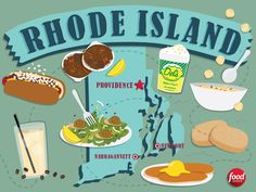 rhode island map with food and drinks