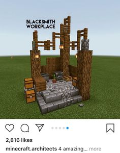 an image of a small building made out of rocks and wood with the words black smith workplace above it