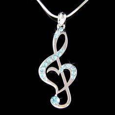 Baby Blue Swarovski Crystal TREBLE G CLEF Love Music by Kashuen Mama Jewelry, Small Fringe, Mama Necklace, Fringe Necklace, Musical Note, Mom Jewelry, Love Music