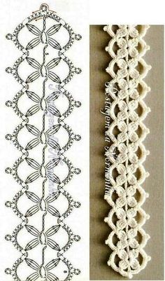 crocheted lace is shown next to an image of the same piece of fabric