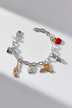 Brooklyn Charm charm bracelet with a mix of charms inspired by New York City. Find it only at Urban Outfitters. Features Brooklyn Charm UO exclusive NYC charm bracelet Brooklyn Charm charm bracelet Chain bracelet with a mix of charms Lobster clasp UO exclusive Content + Care Plated brass, enamel Avoid contact with water Imported Size Dimensions: 7.5" l | Brooklyn Charm UO Exclusive NYC Charm Bracelet in Silver, Women's at Urban Outfitters Brooklyn Charm, Bracelet In Silver, Bracelet Chain, Brand Sale, Women Accessories Jewelry, Chain Bracelet, Lobster Clasp, Women's Accessories, Color Coding