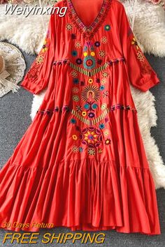 Shipping: Worldwide Express Shipping AvailableDelivery time: 🚚7-15Days Fast ShippingReturns: Fast refund,💯100% Money Back Guarantee. Bohemian Mini Dress, Boho Summer Dresses, Boho Floral Dress, Womens Vintage Dresses, Styl Boho, Oversized Dress, Mid Length Skirts, Design Dress, Sleeve Dresses