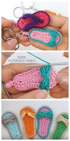 crocheted flip flops are being made with yarn