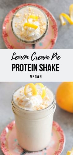 lemon pie protein shake in a mason jar