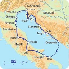 the route map for croatia and italy