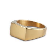 DESCRIPTION Timeless chunky signet ring in a rectangle shape. This men’s signet ring is robust; made from hard-wearing stainless steel. With a luxe gold-plated finish, polished to a high shine. (Looks like a million bucks, but won’t cost anything like it.) SPECS > Material: Stainless Steel> Finish: Gold> Width: 10mm> Thickness: 2.5mm> Chunky rectangle shape signet ring> Stainless steel with a gold-plated finish SIZING All ETRNL Signet rings are designed with a comfort fit. This means the inside Men’s Wedding Band Signet, Gold Signet Ring Mens, Gold Rings Men, Rectangle Signet Ring, Wedding Bands For Men, Mens Rings Fashion, Mens Gold Jewelry, Mens Rings, Signet Ring Men