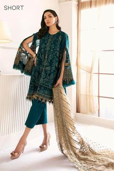 Embroidered chiffon frontEmbroidered chiffon side panelEmbroidered chiffon backEmbroidered chiffon sleevesEmbroidered silk sleeves patchEmbroidered chiffon front and back patchEmbroidered zari net dupatta patchEmbroidered zari net dupattaDyed silk trousers Sea Green Dress, Chiffon Suits, Net Dresses, Sparkling Night, Blue Dresses For Women, Green Combination, Dark Sea Green, Pakistani Party Wear, Bridal Lehenga Collection