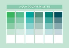 the aqua colors palette is shown in shades of blue, green and white with text that reads