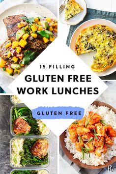 a collage of images with the words gluten free work lunches written below