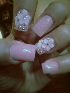 nails nail designs 3d flowers pink flower cute square short acrylic via Pink Nails With 3d Flowers, Nails With 3d Flowers, Gold Glitter Nail Polish, Short Pink Nails, 3d Flower Nails, Gold Glitter Nails, Square Nail Designs, Flower Nail Designs, Flower Nail