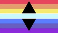 an image of a black triangle in the middle of a rainbow striped background with white stripes