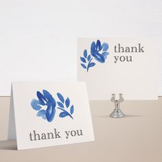 two thank you cards with blue leaves on them