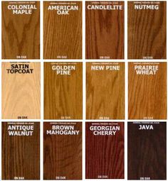 the names and colors of different types of wood grains in each color, from brown to white