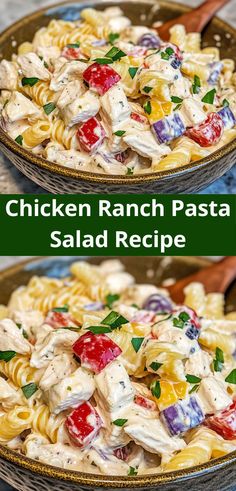 chicken ranch pasta salad recipe in a bowl