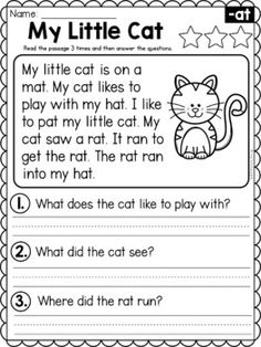 a worksheet for reading the cat and other words with pictures to help students learn how