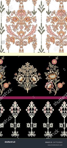 an image of decorative wallpapers in different colors and patterns on black, white, pink