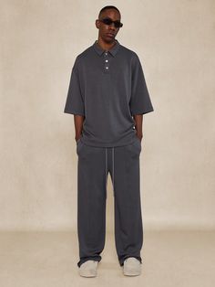 Oversized Fit Polo Shirt And Loose Fit Trouser With Pintucks Detail 2 Piece Set Grey Casual    Plain  Slight Stretch  Men Clothing, size features are:Bust: ,Length: ,Sleeve Length: Oversized Polo Outfit, Polo Oversize, Polo Outfit Men, College Ready, Oversized Polo, Polo Outfit, College Readiness, Fitted Trousers, Cargo Pant