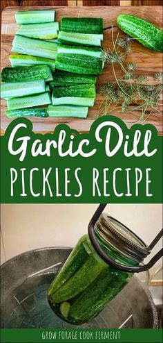 garlic dill pickles recipe with text overlay