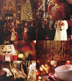 a collage of photos with people dressed in costumes and christmas decorations, including a nutcracker