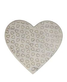 a white heart shaped dish with gold hearts on the front and bottom, sitting against a white background