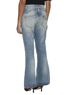 100% Cotton Designer Jeans With Five Pockets For Spring, Designer Spring Jeans With Five Pockets, Designer Denim Blue Cotton Bottoms, Designer Wide Leg Denim Jeans, Designer Straight Leg Bottoms For Spring, Designer Fitted Straight Leg Jeans, Designer Denim Blue Bottoms, Designer Denim Straight Leg Pants, Designer Straight Leg Denim Pants