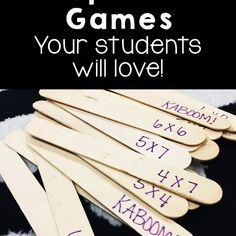 several wooden spoons with writing on them and the words games your students will love