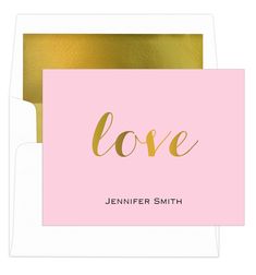 a pink and gold love card with the word love on it