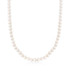 Ross-Simons - 6-7mm Cultured Pearl Necklace with 14kt Yellow Gold. 36". A simple, beautiful necklace of pearls will always be in style. Our collection includes traditional princess, matinee, and opera lengths, in sizes ranging from demure to dramatic. This strand of 6-7mm cultured freshwater oval pearls is hand-strung and finished with a fluted 14kt yellow gold ball clasp. White pearl necklace. Pearl birthstones are the perfect gift for June birthdays. Pearl Birthstone, June Birthday, White Pearl Necklace, Cultured Pearl Necklace, Necklace Pearl, Fine Jewellery Necklace, White Pearl, Cultured Pearls, Pearl White